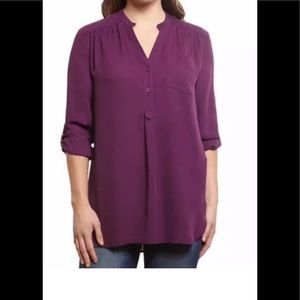 Nordstrom High Low Hem Sheer Blouse Brown Large